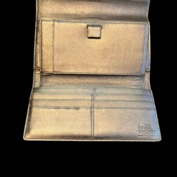 Coach Waverly Tri-Fold Wallet & Checkbook Tan Cream Gold 43629 - EUC - Picture 5 of 8